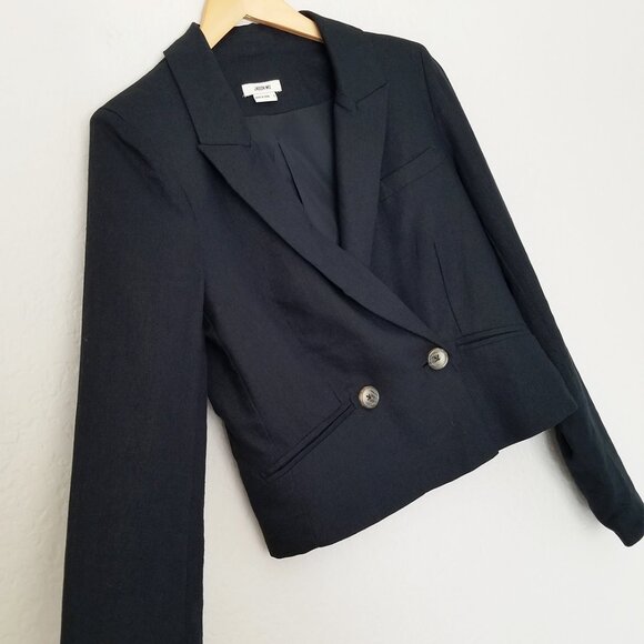 Jason Wu Double Breasted Linen Blend Cropped Blazer Jacket S Black $310 Designer - Picture 4 of 15